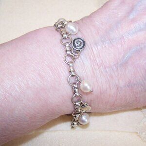 Sterling Silver Freshwater Pearl Chain AFFIRMATION Bracelet - Hope Peave Wisdom